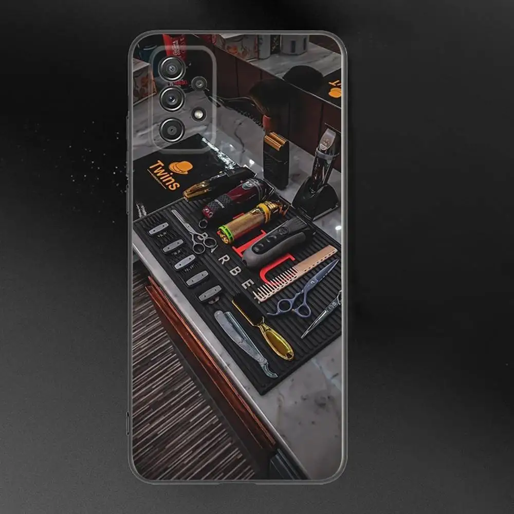 Etui na telefon do Samsung Galaxy A 91, 80, 73, 72, 71, 53, 52, 51, 22, 5G, odporne na wstrząsy, miękkie, czarne, z motywem fryzjerskim i narzędzi fryzjerskich.