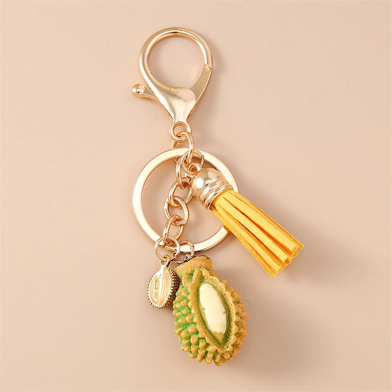 Niedliche Frucht-Quasten-Schlüsselanhänger, Kirsch- und Durian-Anhänger, Schlüsselringe für Frauen und Männer, Autoschlüssel, Handtaschen-Schlüsselanhänger, Accessoires, DIY-Schmuckgeschenke – Detail 8