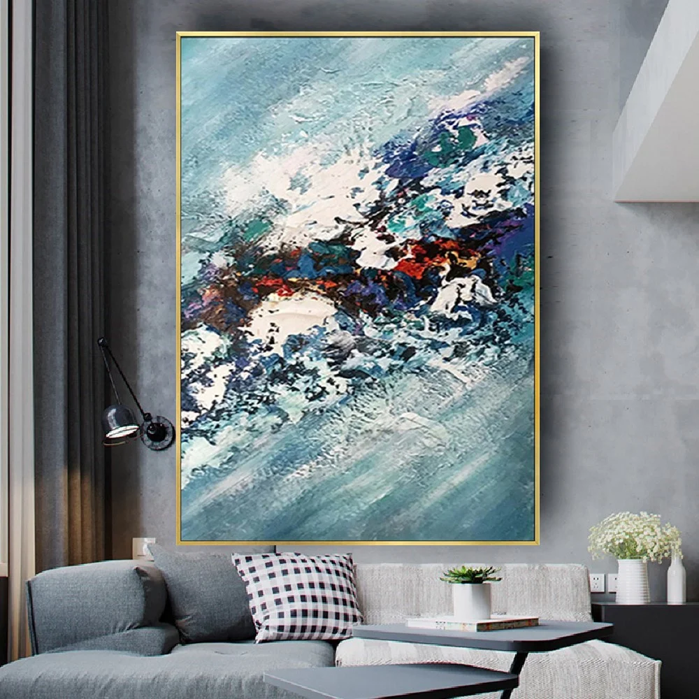 

Abstract Blue Modern Style Canvas Painting Nordic hand painted oil painting Wall Art Picture Cuadros Living Room Decor Home Wall