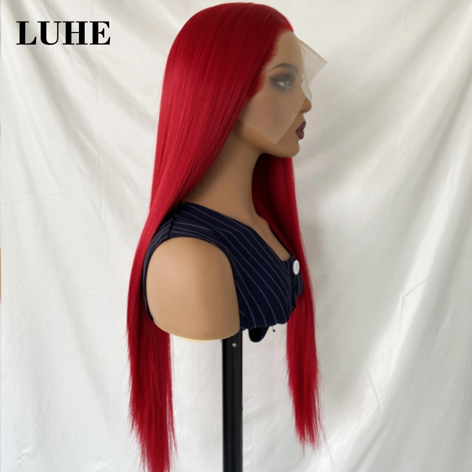 Red Colored 13x3 Synthetic Hair Lace Front Wigs for Black Women 26Inch Long Straight Heat Resistant Fiber Hair Lace Frontal Wigs