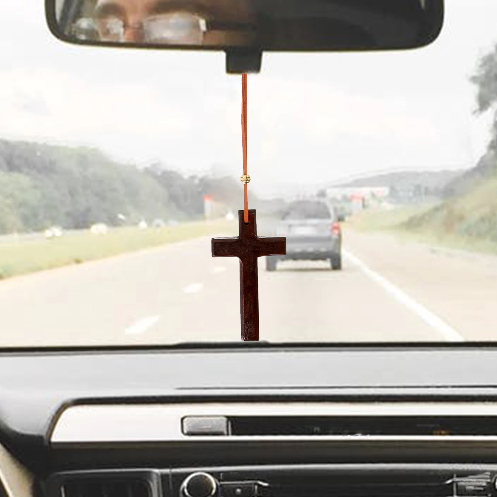 

Wooden Hanging Vintage Handmade Decor Retro Rearview Mirror Pendant Charm Accessories for Car Interior