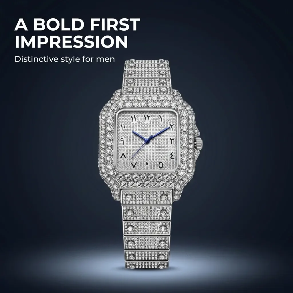 Square digital watch, multi-section chain strap, unisex fashion watch for party wear, elegant and luxurious style