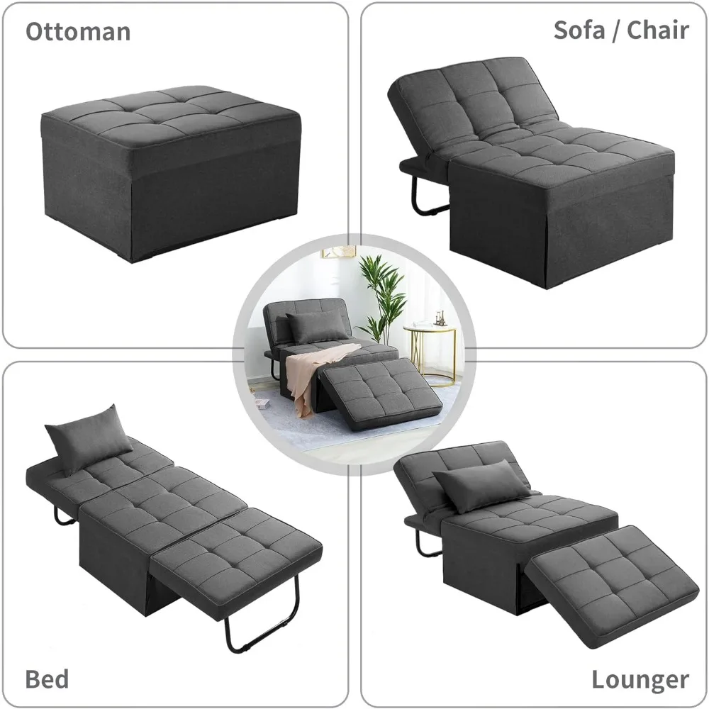 Sofa Bed, 4 in 1 Multi-Function Folding Ottoman Breathable Linen Couch Bed with Adjustable Backrest Modern Convertible Chair