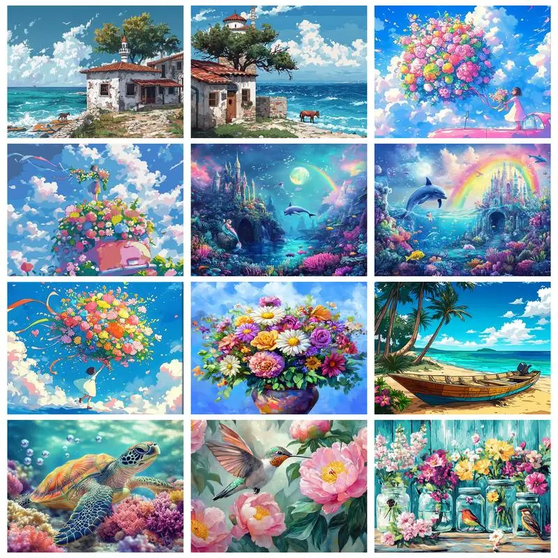 

RUOPOTY Painting on Numbers Glass Bottle Bouquet Oil Picture On Canvas For Adults DIY Crafts Handmade Gift Indoor Wall Decoratio