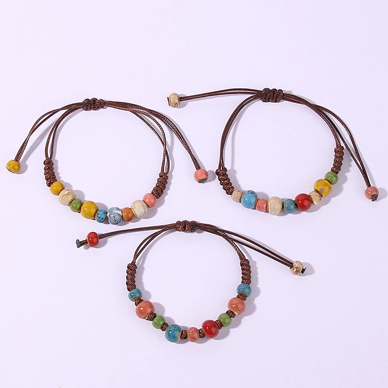 Fashion Ethnic Colorful Ceramic Beads Hand Woven Bracelet For Women Friendship Accessories