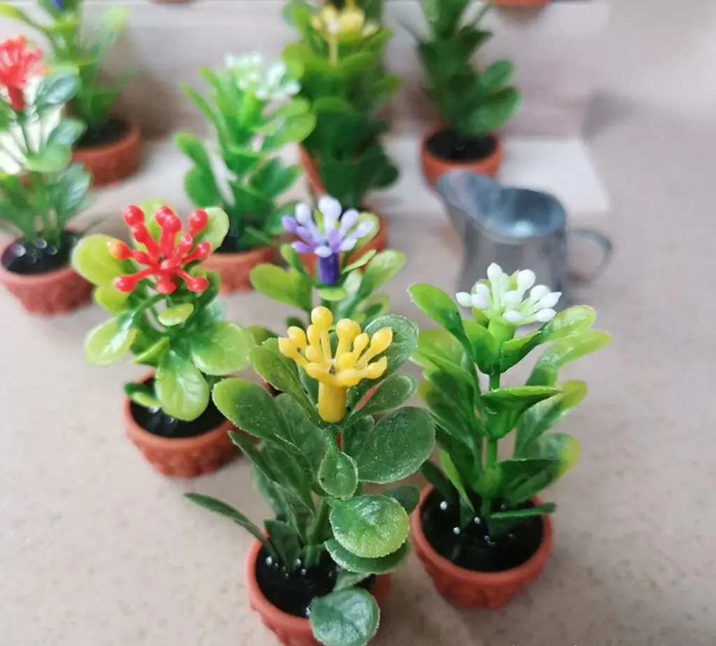 

10picec1:12 Scale Miniature Simulation Potted Plant - Dollhouse Accessories DIY Scene Model Photography Prop Sand Table Ornament