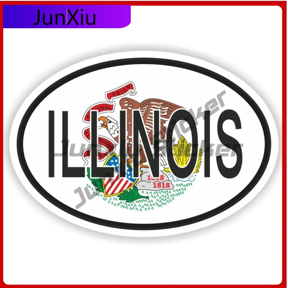 

Illinois Usa Oval Sticker With National Flag Badge Sticker Decorative Decals Motorcycle Camping Car Decoration Bumper Moto Elect