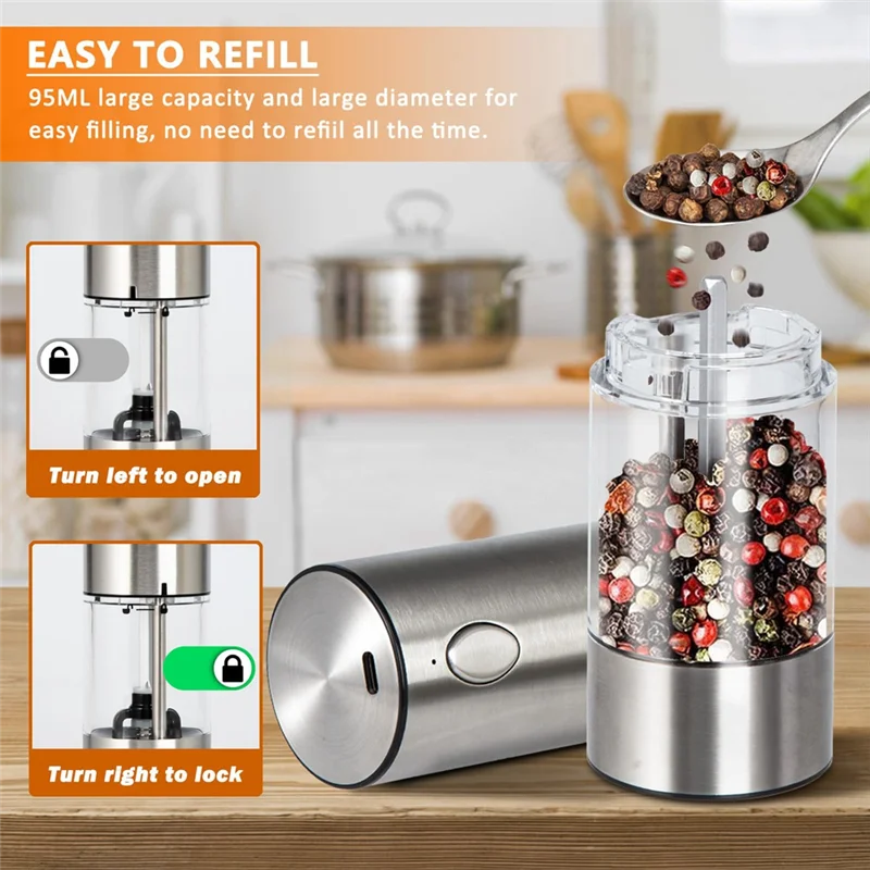 

Electric Salt Pepper Grinder Set USB Rechargeable Adjustable Coarse And Fine Spice Grinder Kitchen Tools-B91B