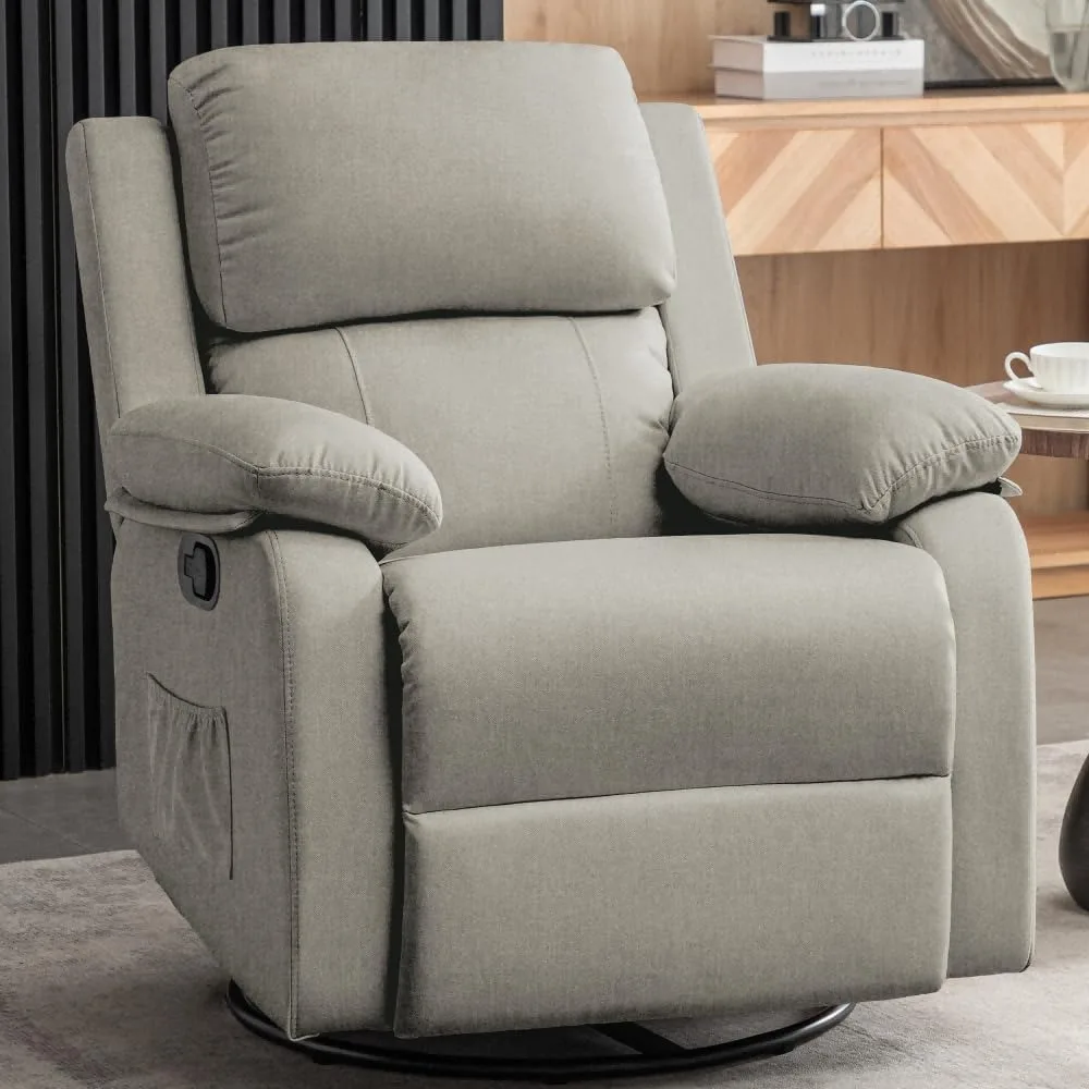 Recliner Chair, 360 Swivel Rocker Chair for Adults, Small Rocking Recliner Chair for Small Spaces, Upholstered Fabric Glider Rec
