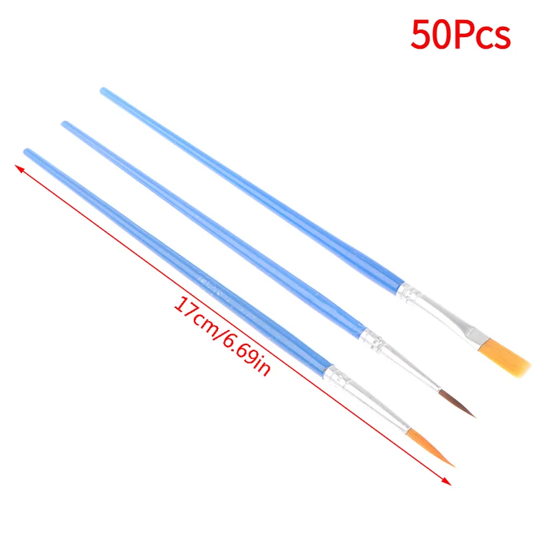 #50Pcs Flat Paint Brushes With Nylon Hair Small Brush Bulk For Detail Painting