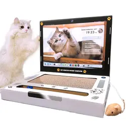 Cardboard Cat Scratcher 3-in-1 Cat Laptop Toy with Fluffy 'Mouse'& Bell Ball