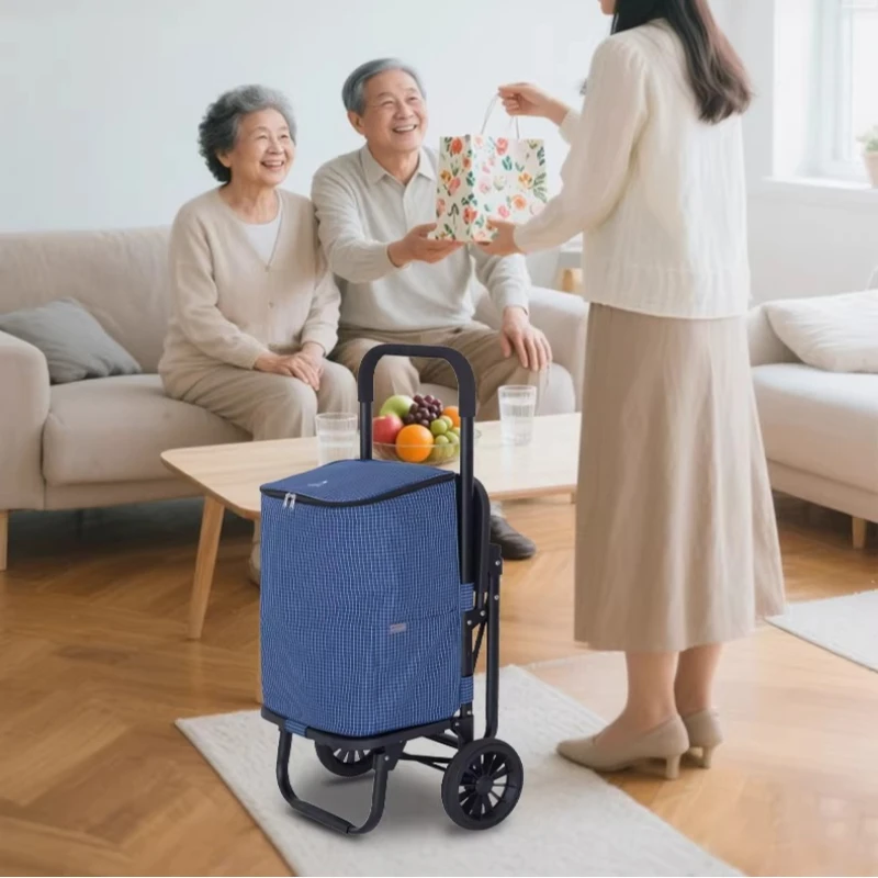 

Складная тележка для покупок для пожилых людей с сиденьем, легкая портативная тележка-коляска для дома, телескопическая ручка, для толкания и тяги