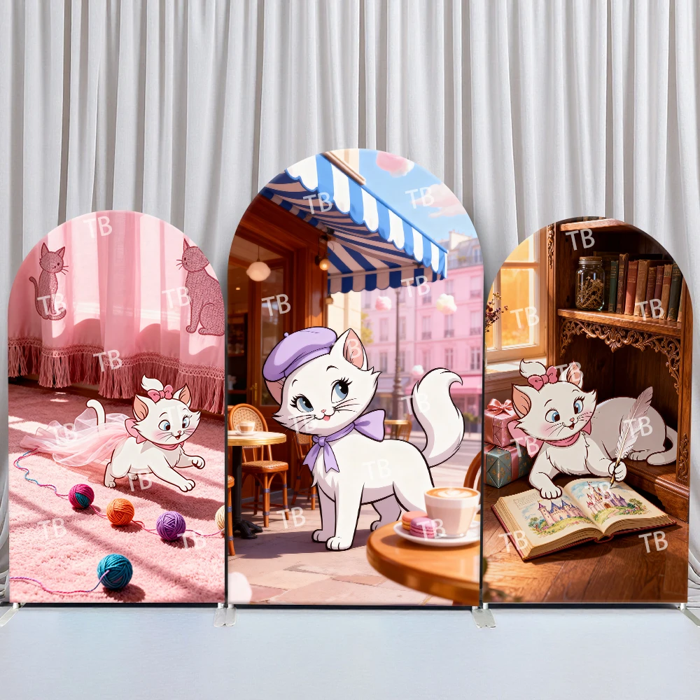 

Disney Marie The Cat Arch Backdrop Cover Yarn Balls Café Reading Gifts for Birthday & Baby Shower Party Photo Booth Props