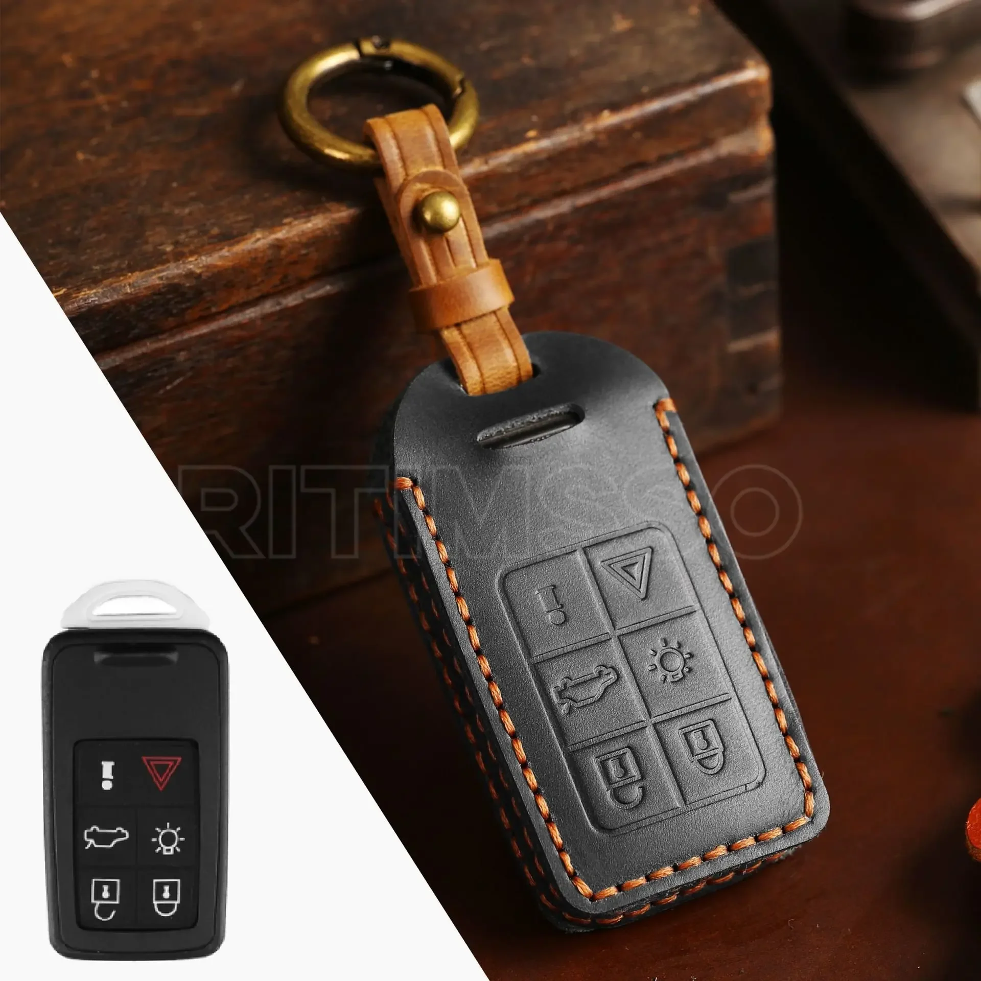 Handmade Leather Remote Keyless Car Key Fob Case Cover for VOLVO S40 S60 S70 S80 V40 V60 XC60 2007-2012