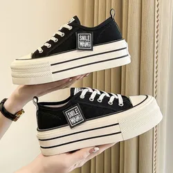 2026 New Women's Black Platform Canvas Sneakers Lace-up Comfortable Shoes Fashion Outdoor Multi-functional Sports Canvas Shoes