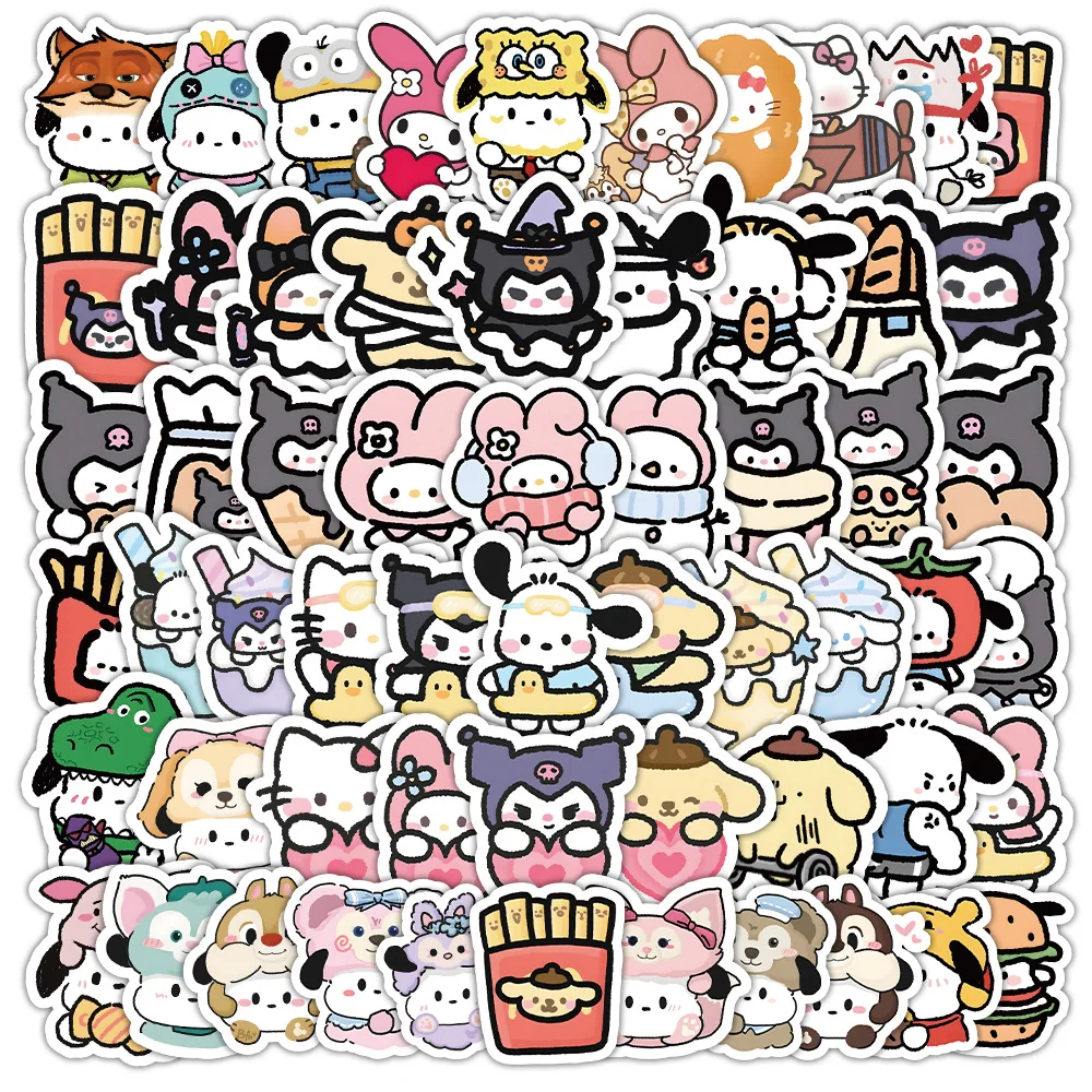 Sanrio Hello Kitty adesivos impermeáveis para crianças, decalques para laptop, telefone, scrapbook, carro, estético dos desenhos animados adesivos brinquedos, quente, 10 pcs, 30 pcs, 60pcs