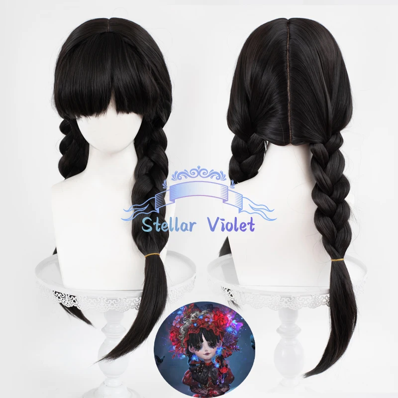 

Парик для косплея «Алиса» для маленькой девочки, игра Identity V, синтетические волосы, парики для косплея для маленькой девочки, длинный черный, бесплатная шапочка для парика 75 см