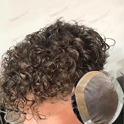 20mm Curly Breathable Mesh Super Durable Mono Lace with Pu Around Human Hair Fashion Toupee Replacement System Prosthesi For Men