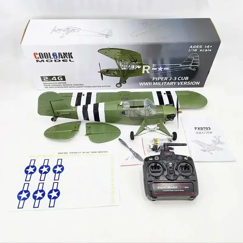 Kobingke-Controle Remoto J3 Brushless Asa Fixa Modelo de Aeronaves, Presente Brinquedo Ao Ar Livre, Segunda Guerra Mundial, 4-Way Six-Axis 3D, 1:16, 1:16