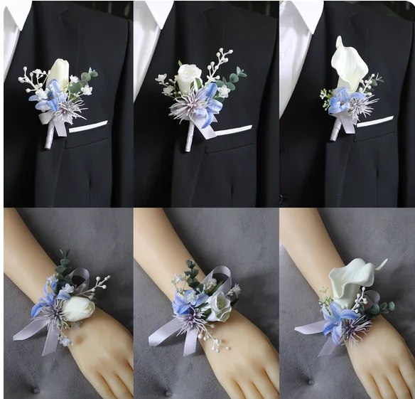 Pink purple blue corsage wrist flower rose calla lily tulip artificial flower wedding photography chest dress decoration