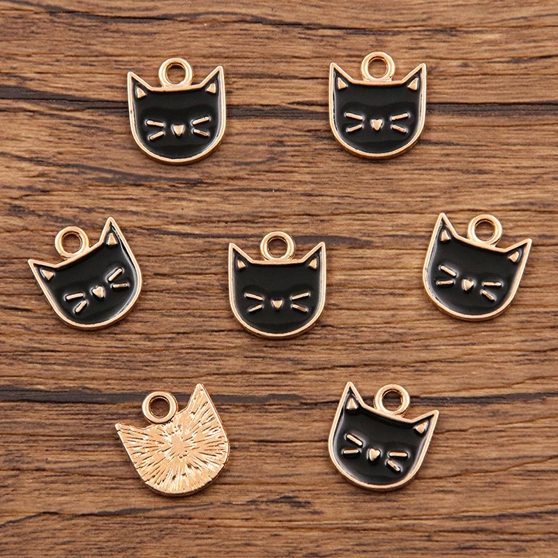 10Pcs 2 Color 13x14MM Alloy Metal Drop Oil Cat Charm Animal Pendant For DIY Bracelet Necklace Jewelry Making