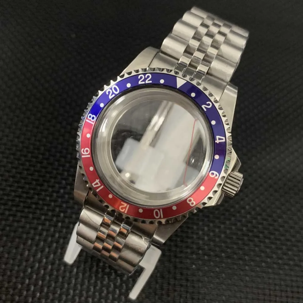 Juego de caja de reloj NH35, carcasa inferior transparente Retro de 39,5mm, Correa con bisel giratorio de aluminio bidireccional para movimiento NH35/NH36