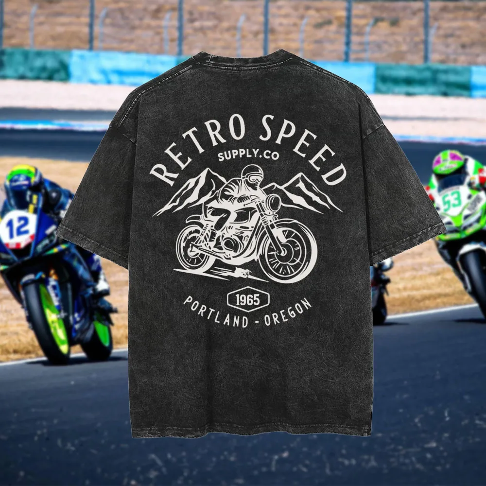 

Fashion Casual New Washed Cotton Motorcycle T-Shirt for Men 100% Pure Cotton Breathable Sweat-Absorbent Skin-Friendly Style