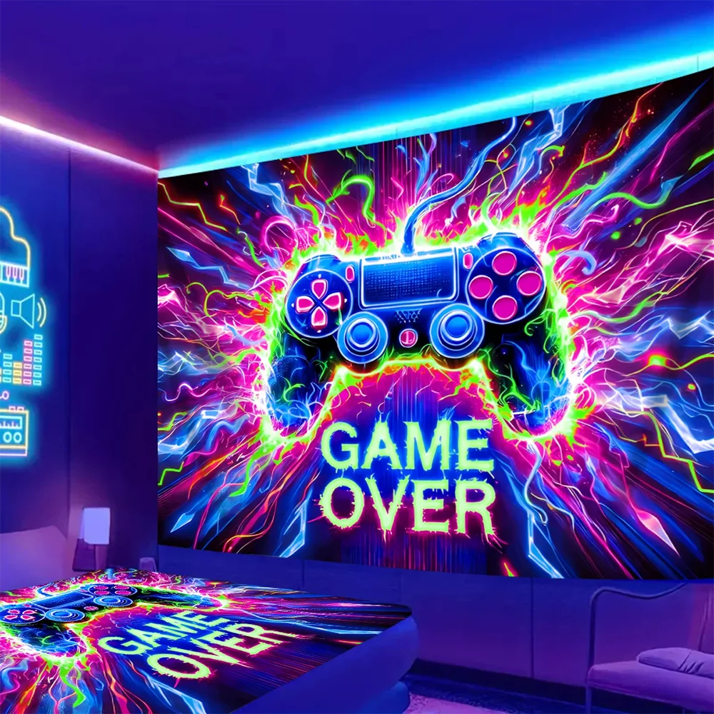 Glow-in-the-Dark Gaming Wall Tapestry UV reaction tapestry background decoration wall hanging bedroom party decoration