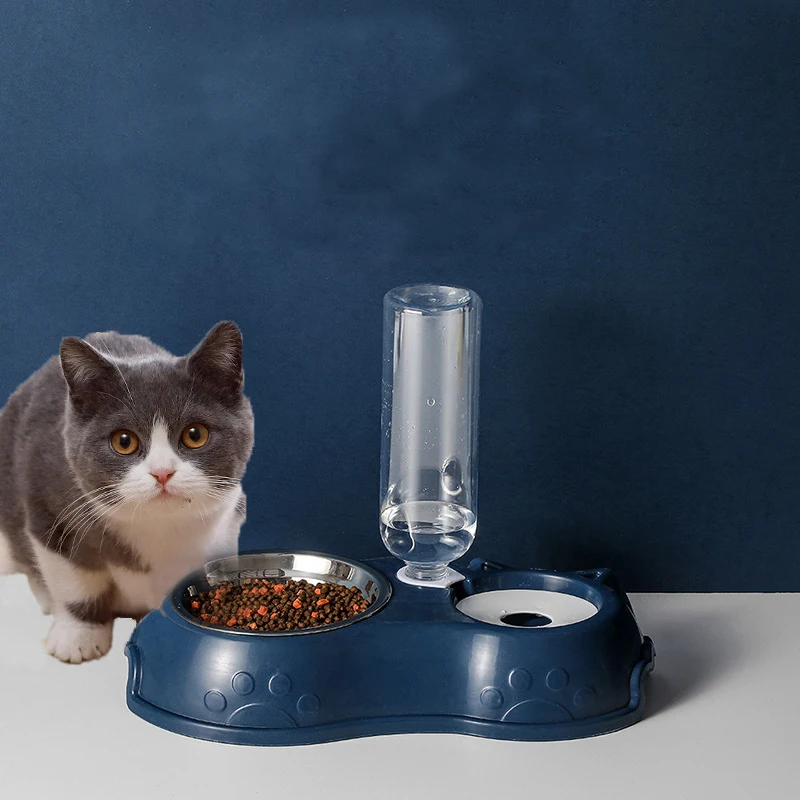 

Double Pet Bowls Cat Food Automatic Drinking Feeder Stainless Steel Dish With Water Fountain Feeding Supplies Dog Accessories