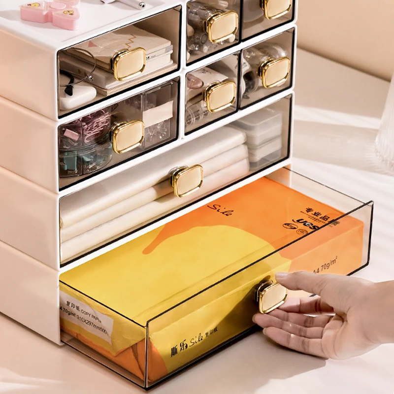 Desktop Ins Multi Grid Stacked Storage Box Dormitory Desk Transparent Drawer Student Stationery Office Storage Supplies