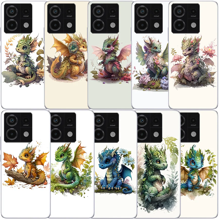 Cute Mythical Dragon Clear Phone Case For Xiaomi Redmi 12 12C 10 10A 10C 9 9A 9C 9T Note 14 13 12 Pro + Plus 12S TPU Pattern Sof