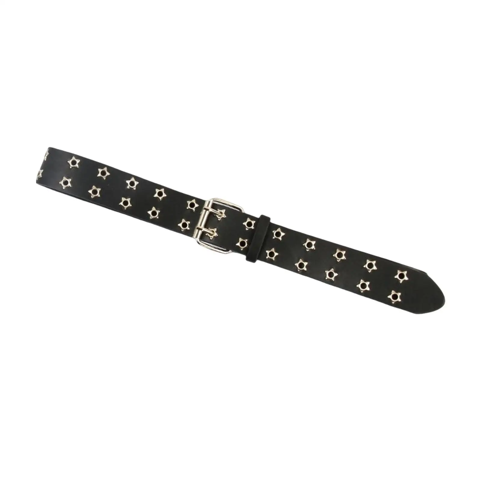 Double Grommet Belt PU Leather Pin Buckle Punk Waist Belt for Club Halloween