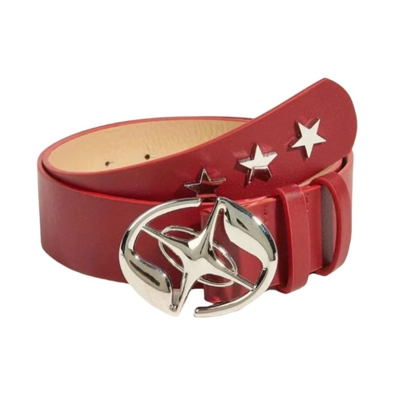 

652F Fashion Moon Star Belt Woman Men Unisex Pants Belt Simple PU Belt Jeans Waistband Cool Hiphop Belt for Casual Daily Use