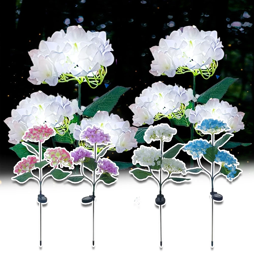 Outdoor Solar Flower Light LED Hydrangea Garden Lights Solar Powered Decor for Path Yard Walkway Artificial Flower