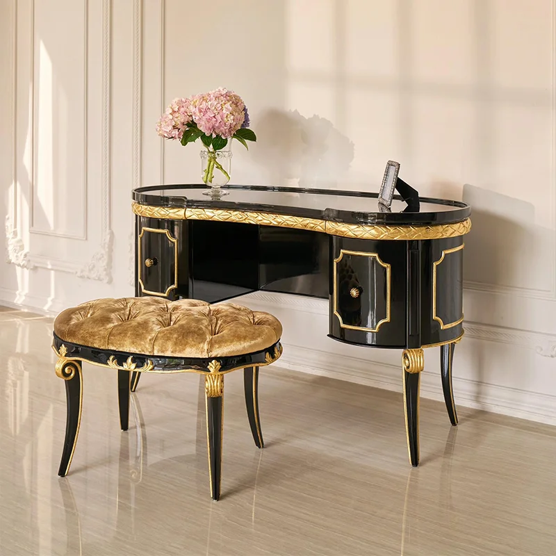 

Luxury Natural Vanity Table Dest Storage Gold Wood Vintage Makeup Vanity Desk Black Small Makeup Tafel Furniture For Bedrooms