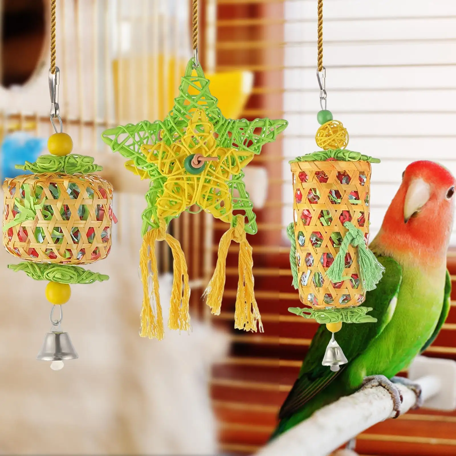 3x Bird Chewing Toy Hanging Swing Parrot Toys for Hamster Chinchilla