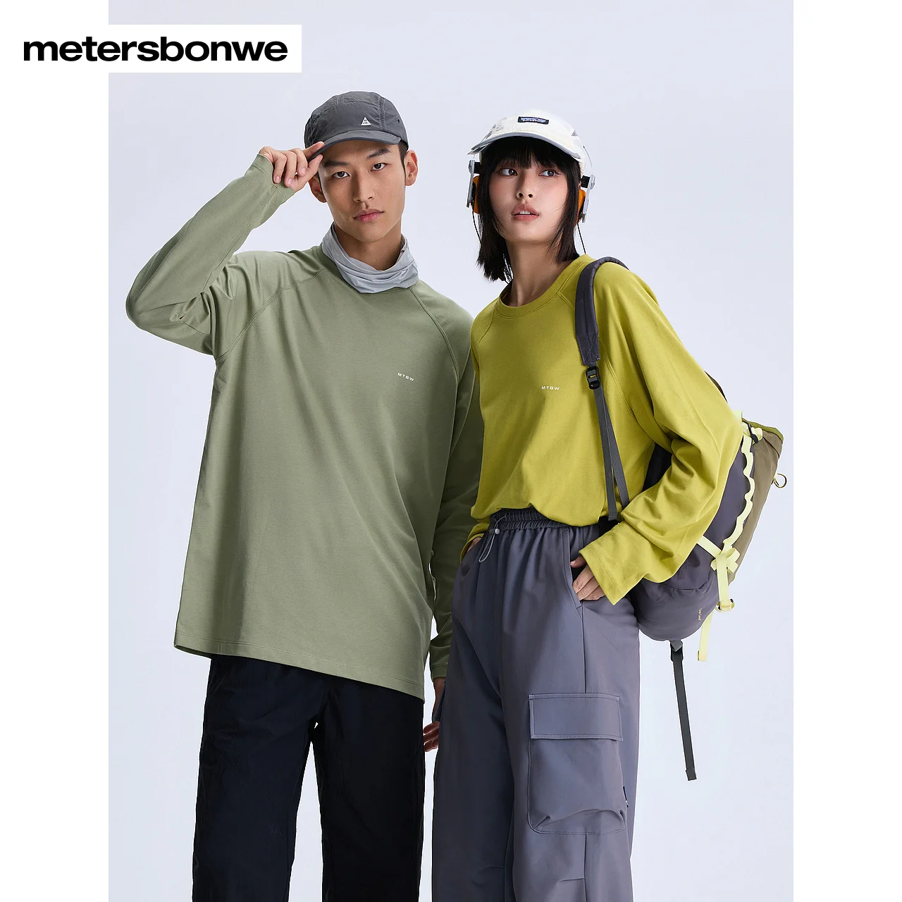 Metersbonwe-ผู้ชายผู้หญิงโลโก้เสื้อแขนยาวกลางแจ้งการพิมพ์สีทึบแห้งเร็วTee Comfort Tops saka