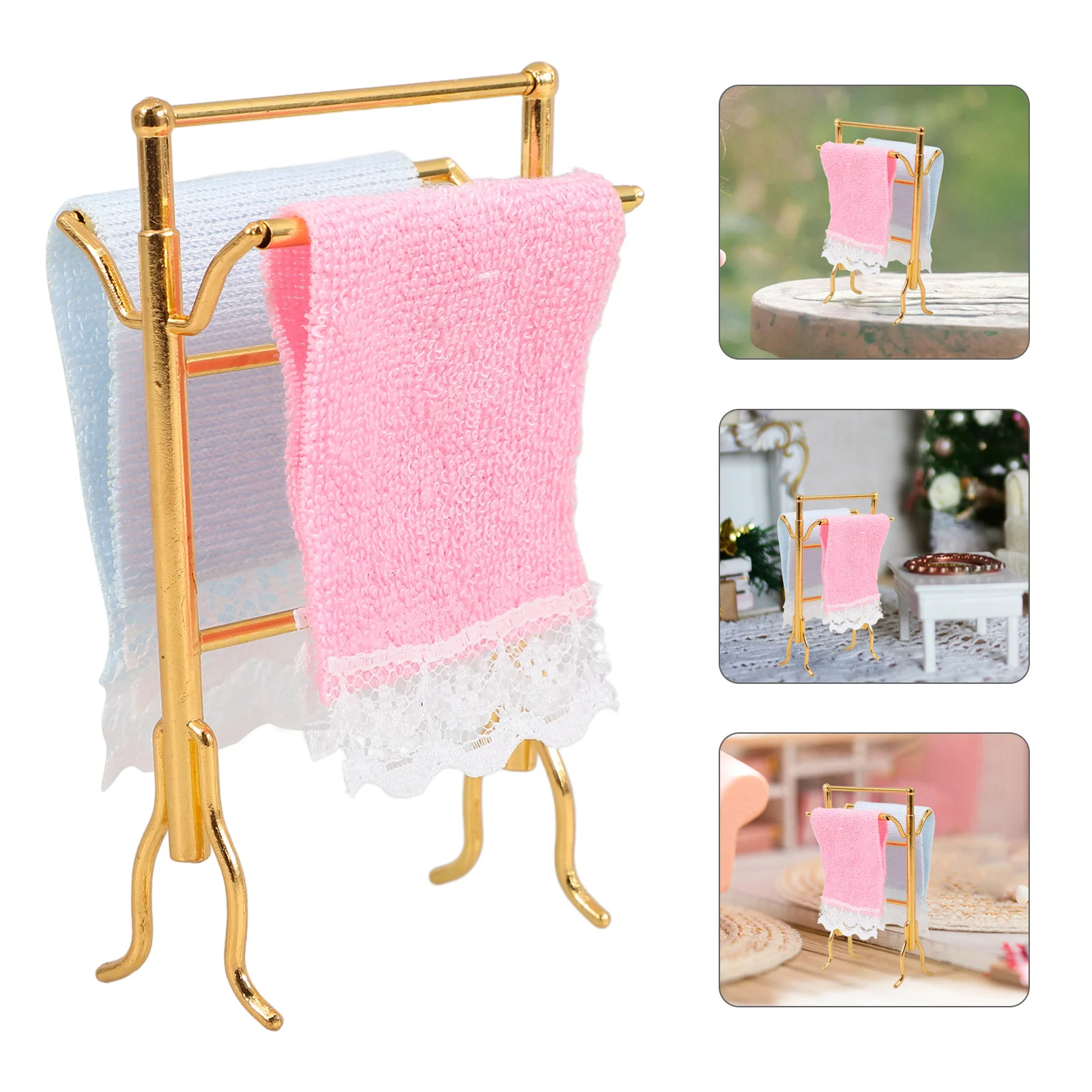 Miniature Food and Play Towel Rack for Baby Bathroom Model House Furniture Fabric