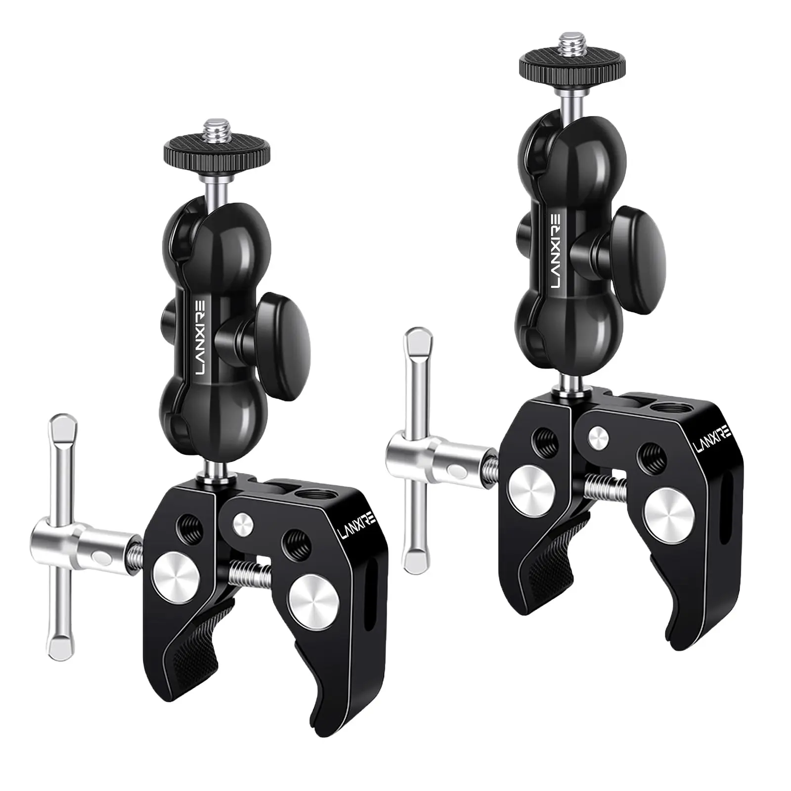 

Lanxire Camera Mount Super Clamp with Double Ball Head Magic Arm - 360° Rotation - 1/4" and 3/8" Threaded Hole - for Camera, Led