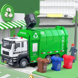 1/32 City Garbage Truck Car Model Diecast Metal Garbage Sorting Sanitation Vehicle Car Model Sound and Light Childrens Toys Gift