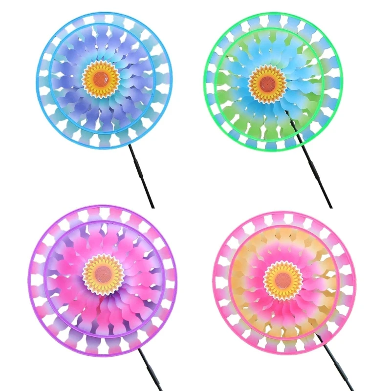 Exquisite Garden Wind Spinner Colorful Double Layer Stakes Windmill Yard Decors