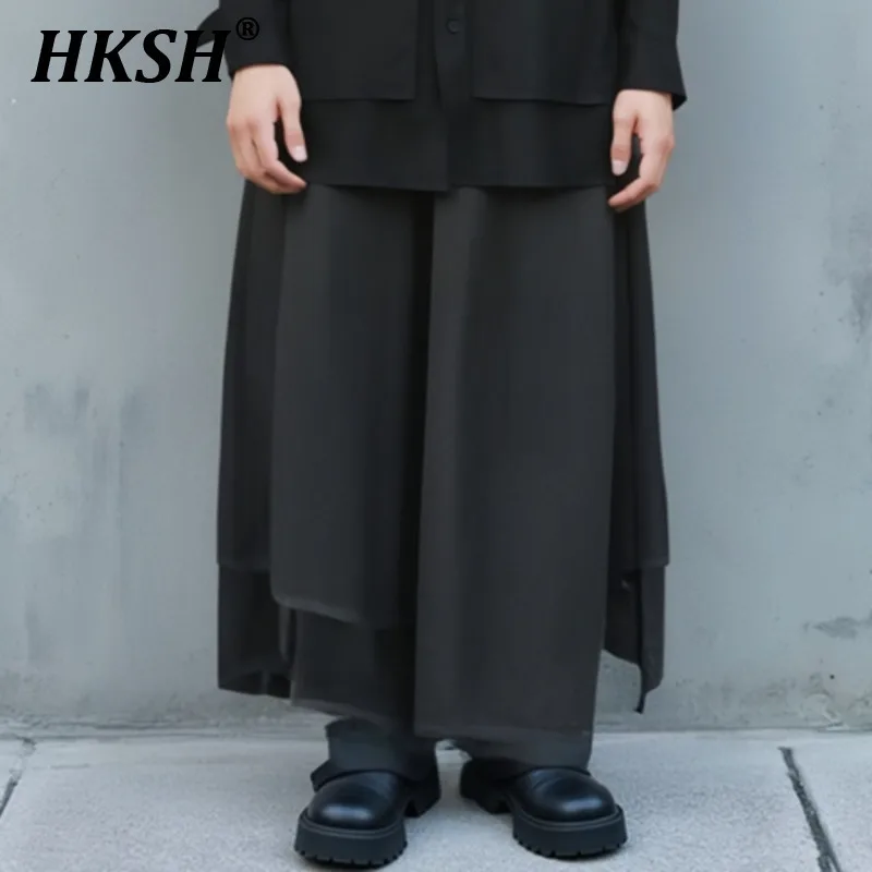 

HKSH Spring Autumn New Men's Tide Y2K Original Design High Street Loose Casual Eight-Point Skirt Pants Wide-Leg Pants Ins HK5428