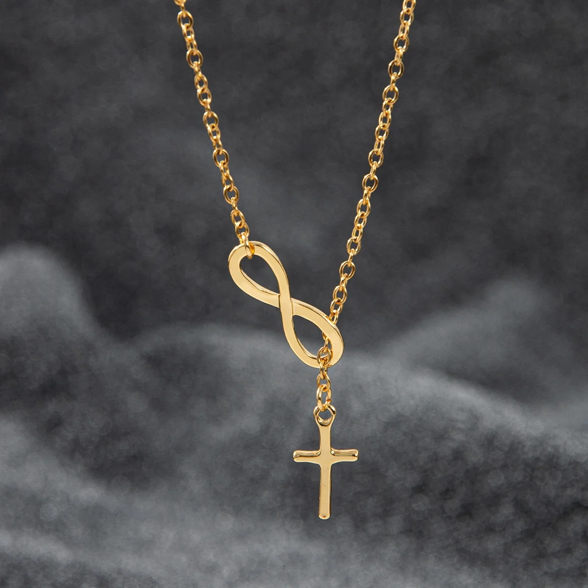 LESHORE Stainless Steel Infinite Lucky 8 Cross Pendant Y Necklace Women's Anti-Allergy Infinite Lasso Faith Forever Necklace