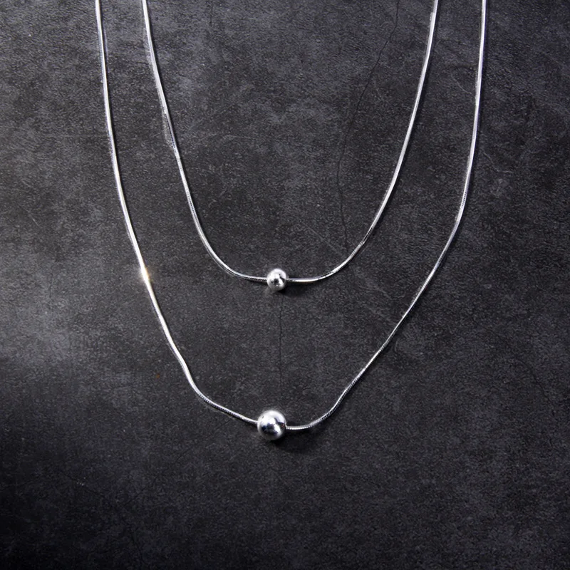 Uglyless 2 Layers Shining 925 Sterling Silver Balls Pendants Necklaces for Women 0.8MM Super Thin French Chains Necklaces Simple