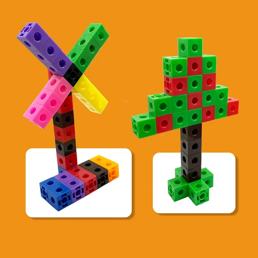 100pcs DIY Cubes Montessori Math 3D Puzzle Toy 10 Color Rainbow Link Cube Snap Block Stacking Game Assembly Set for Children