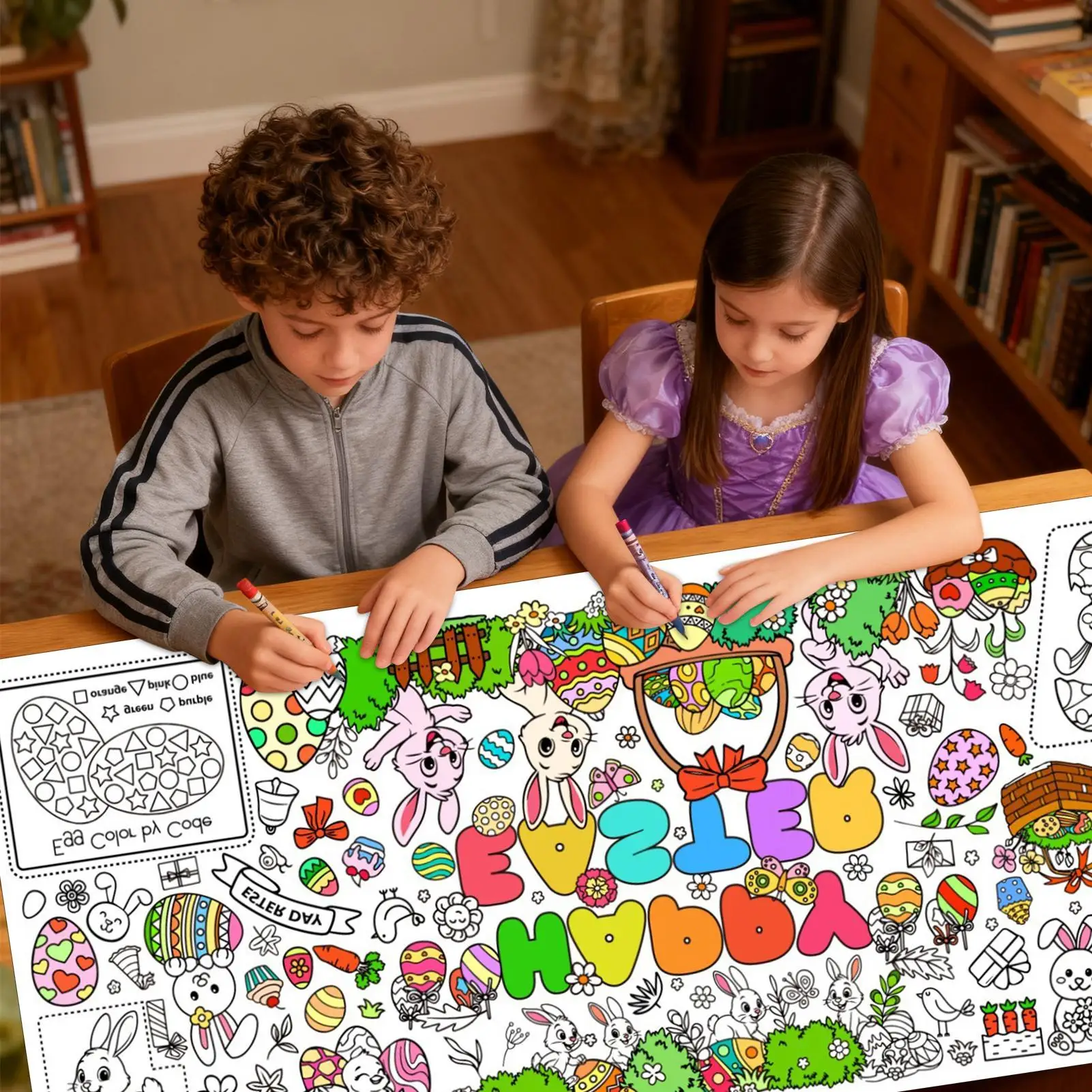 Plakat do kolorowania na Wielkanoc, gigantyczny, 76 x 183 cm, wodoodporny, duży, dekoracyjny, duże arkusze do kolorowania na Wielkanoc, jesień, święta, spotkania rodzinne