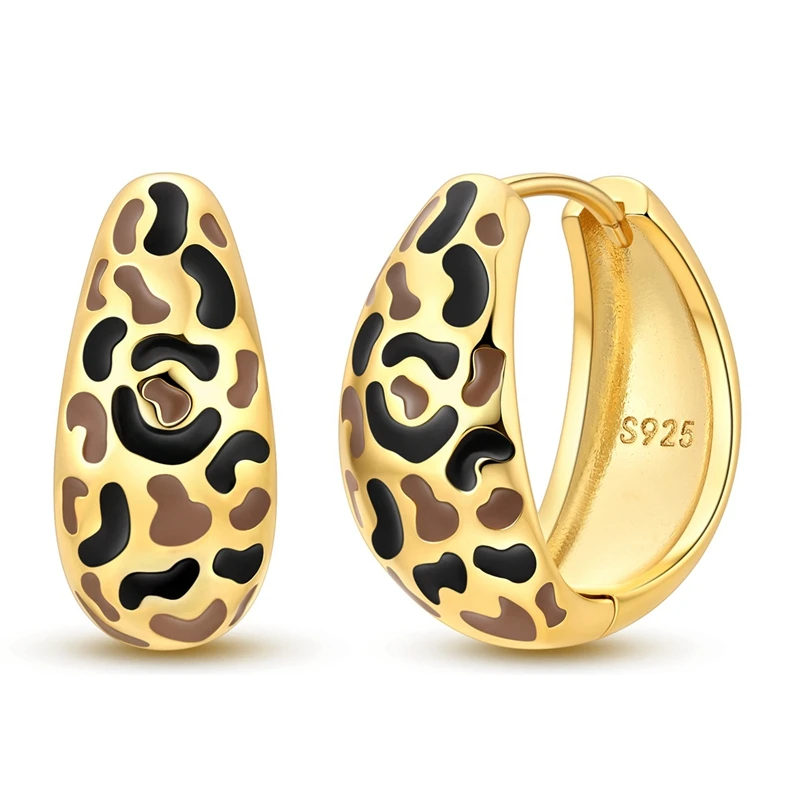 925 Sterling Silver Earrings Women CZ Zircon Gold Plated Leopard Print Ear Studs Sparkling Earring Wedding Anniversary Gifts