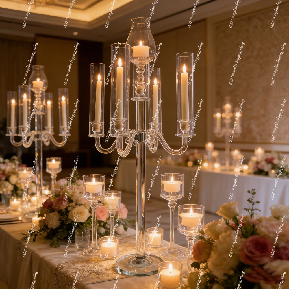 

5/10pcs H120cm wedding ceremony props - glass crystal candlestick for hotel model room, home decoration item - glass candlestick