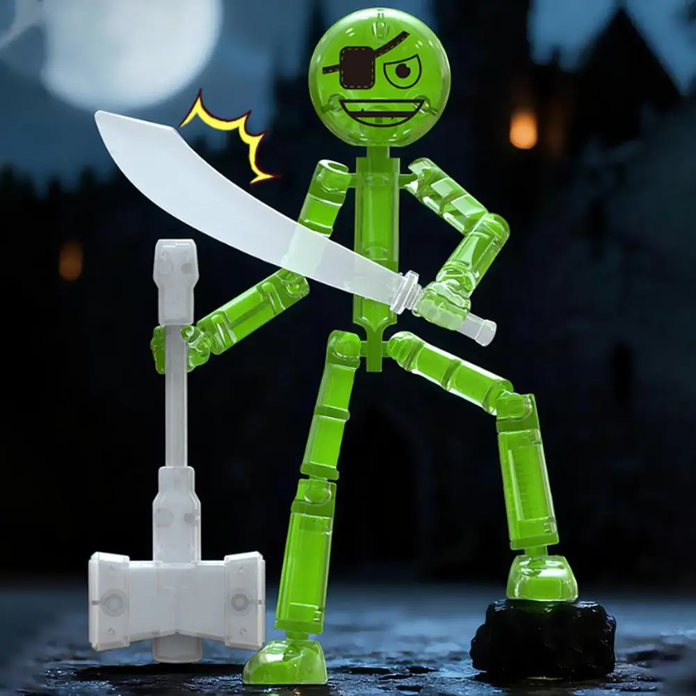 DIY Poseable Stick Man Figure Building Kit Articulated Action Figure with Weapons and Movable Limbs Assembly Toy