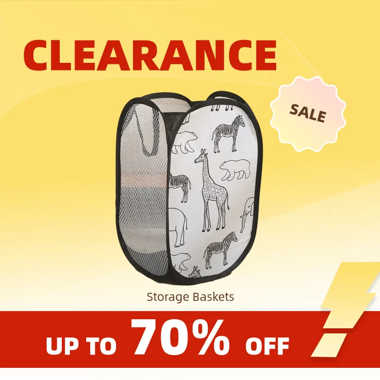 Clearance_Black Storage Basket for Dirty Clothes Debris Home Laundry Basket Giraffe Printed Polyester Mesh Fabric Organizers 19x